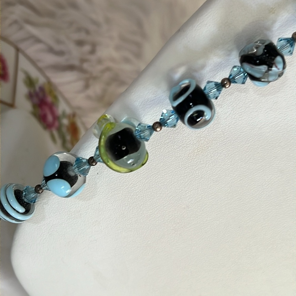 Glass Bead and Sterling Necklace - Picture 5 of 11